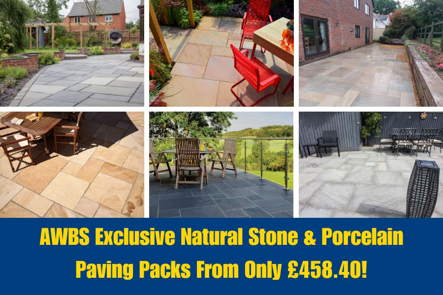 Image of different styles of AWBS Exclusive natural stone and porcelain paving